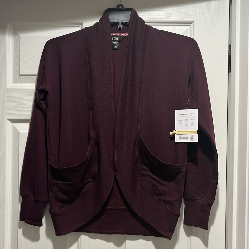 NWT Athleta Girl Burgandy Wrap N Roll Cardigan Size L/12 - Picture 2 of 6